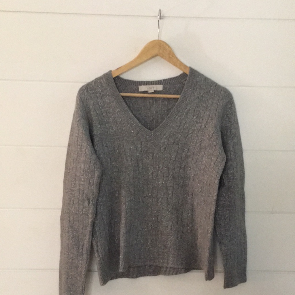 Ann Taylor Loft Argyle Pattern V-Neck Sweater